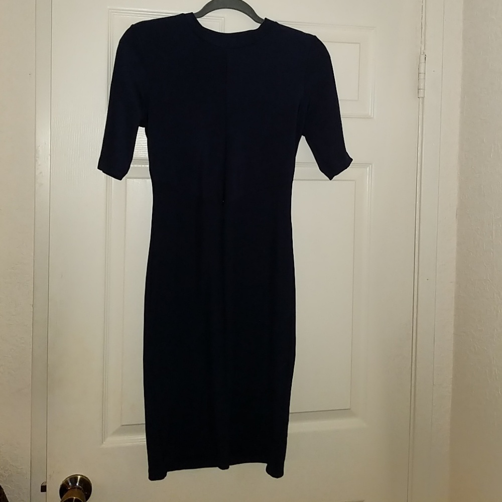 Navy blue midi ribbed dress